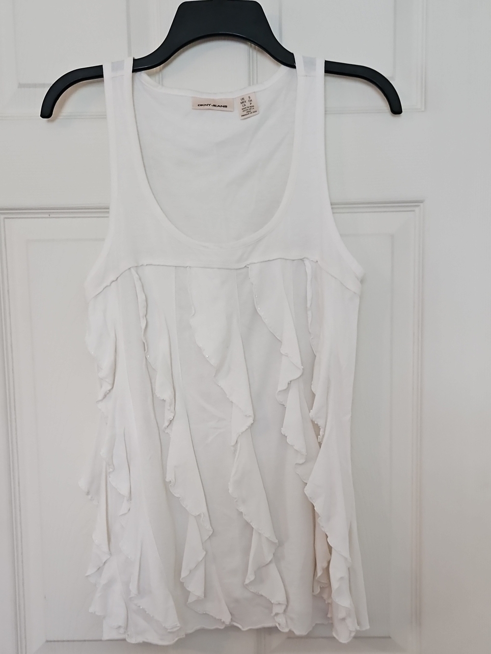 DKNY White Ruffle Scoop Neck Tank